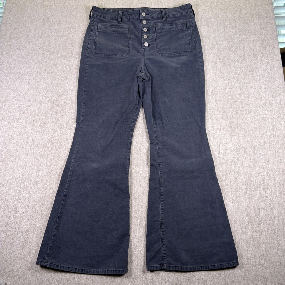 American Eagle Women's Size 16 Reg Gray Button Fly Corduroy Stretch Flare